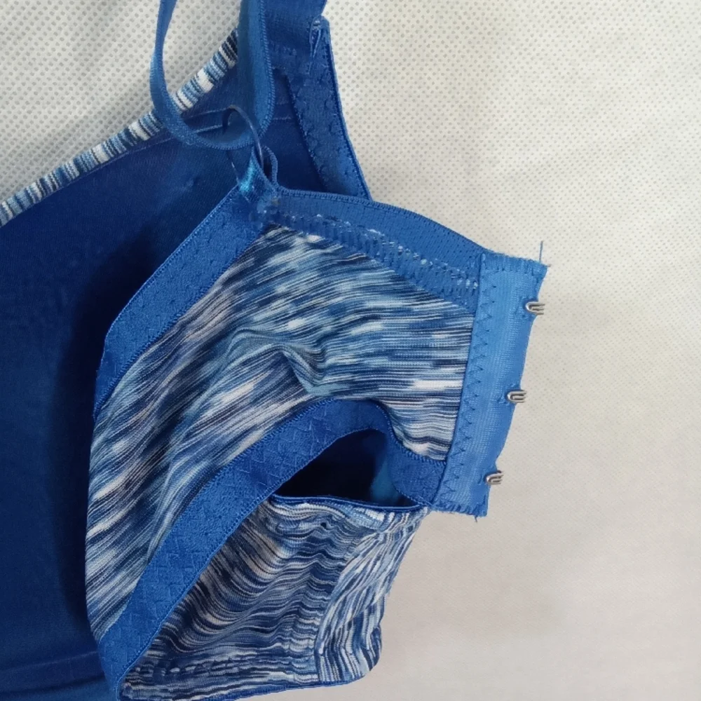 Mottled Blue Full-Coverage Bra‎ with Decorative Detail